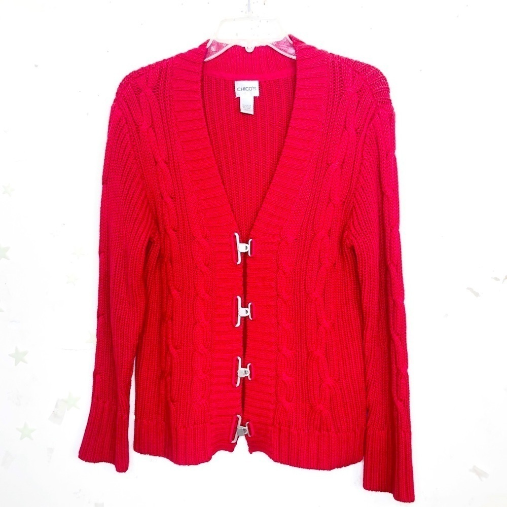 CHICOS red ribbon cable knit cardigan